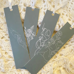 Minimalist Line Art Bookmark Set with Elegant Silk Ribbons